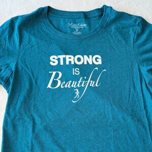 NEW BLUE TEAL STRONG IS BEAUTIFUL T SHIRT WOMEN GIRL JUNIOR TEEN EMPOWERMENT GYM
